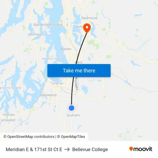 Meridian E & 171st St Ct E to Bellevue College map