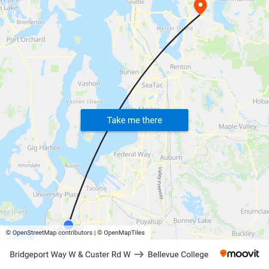Bridgeport Way W & Custer Rd W to Bellevue College map