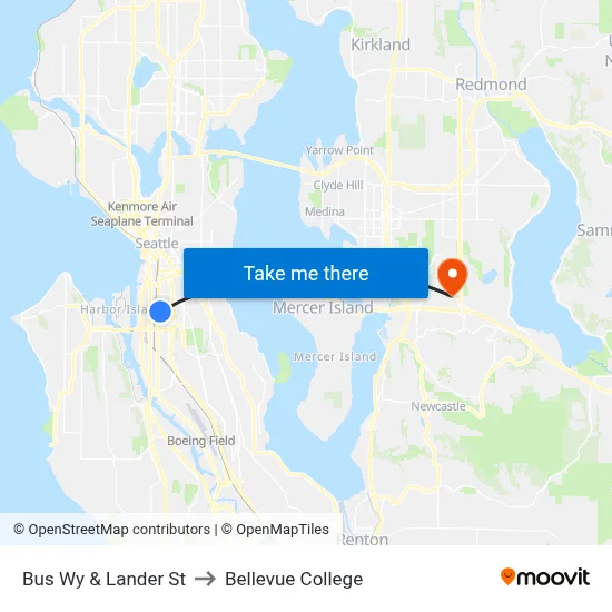 Bus Wy & Lander St to Bellevue College map