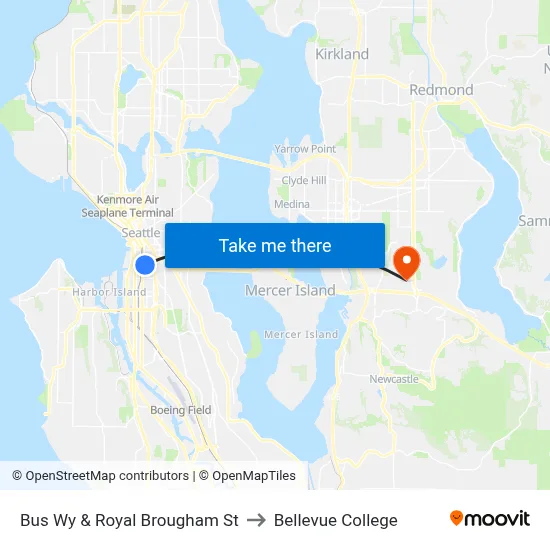 Bus Wy & Royal Brougham St to Bellevue College map