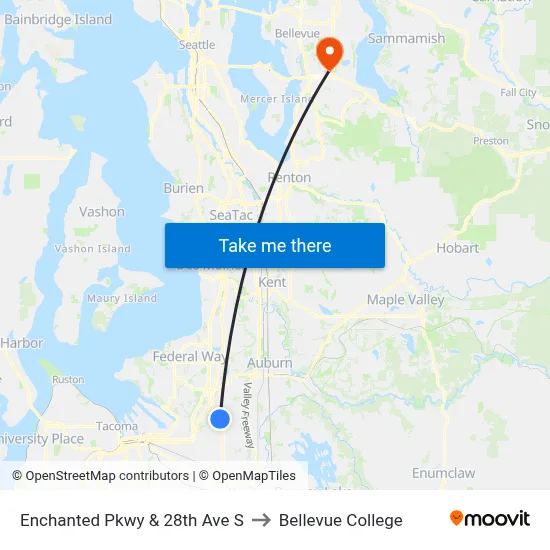 Enchanted Pkwy & 28th Ave S to Bellevue College map