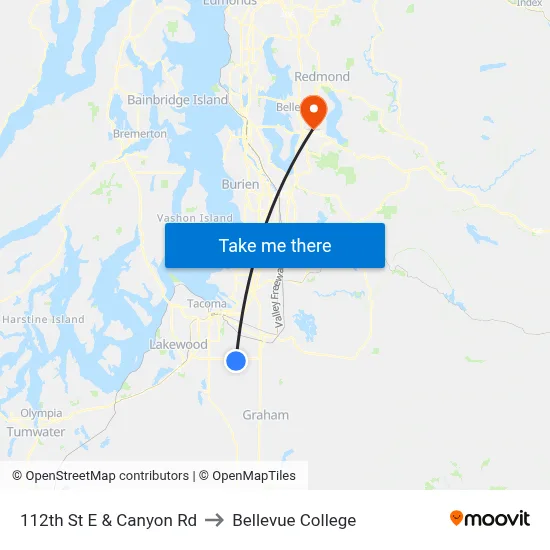 112th St E & Canyon Rd to Bellevue College map