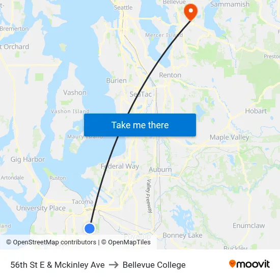 56th St E & Mckinley Ave to Bellevue College map