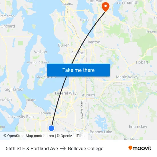 56th St E & Portland Ave to Bellevue College map