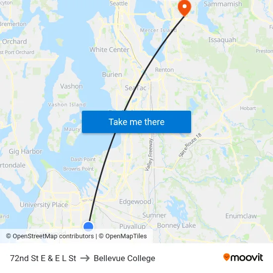 72nd St E & E L St to Bellevue College map