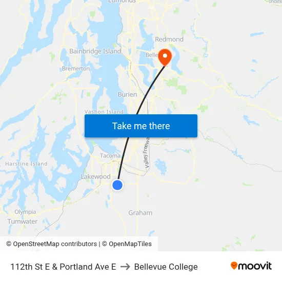 112th St E & Portland Ave E to Bellevue College map