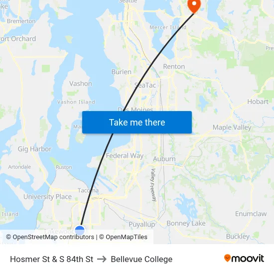 Hosmer St & S 84th St to Bellevue College map