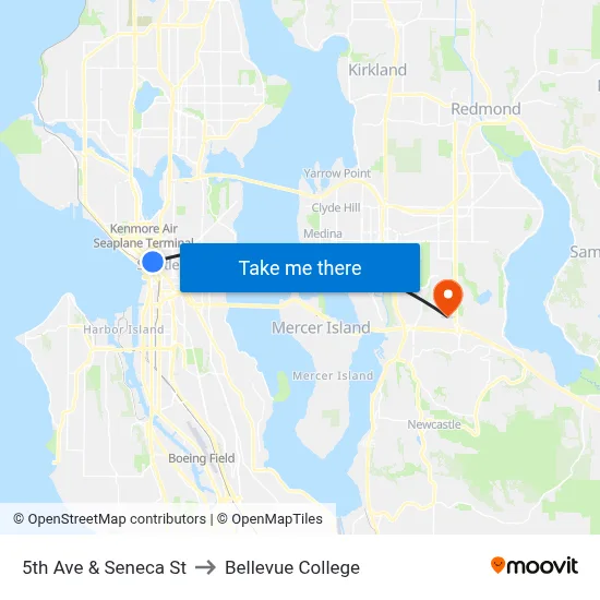 5th Ave & Seneca St to Bellevue College map