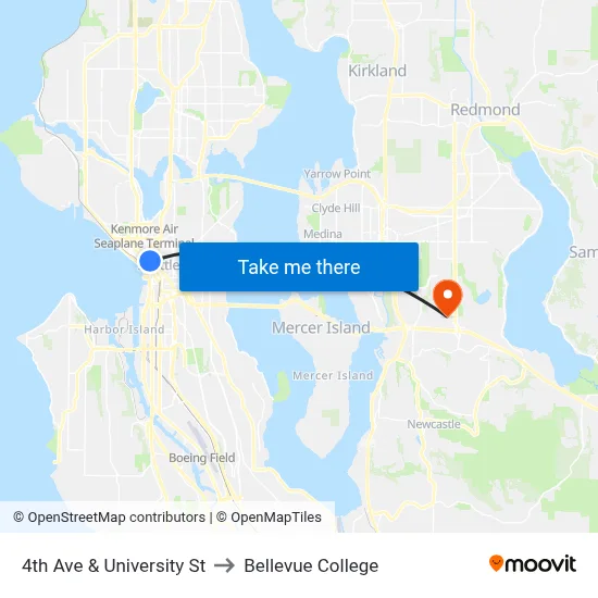 4th Ave & University St to Bellevue College map