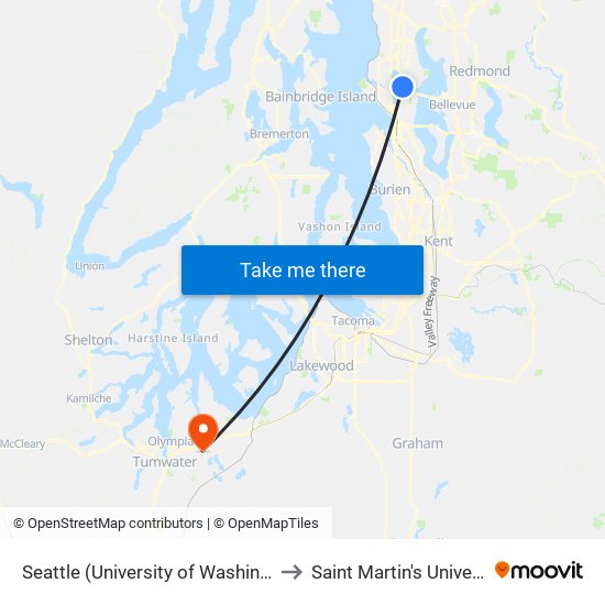 Seattle (University of Washington) to Saint Martin's University map
