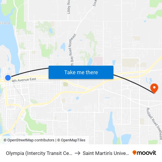 Olympia (Intercity Transit Center) to Saint Martin's University map
