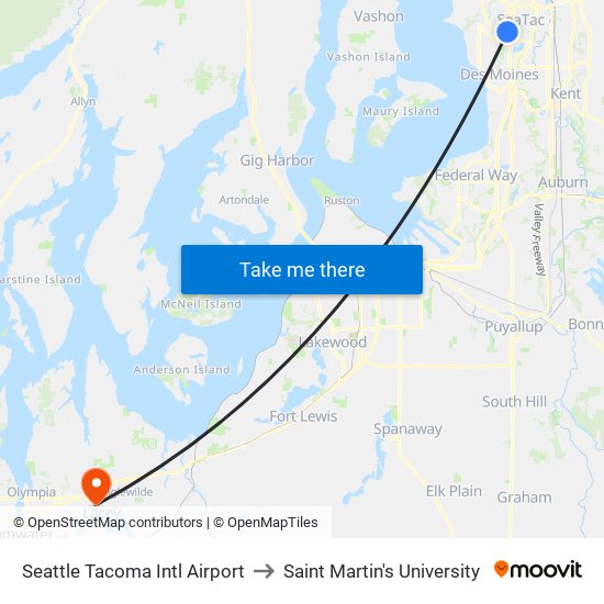 Seattle Tacoma Intl Airport to Saint Martin's University map