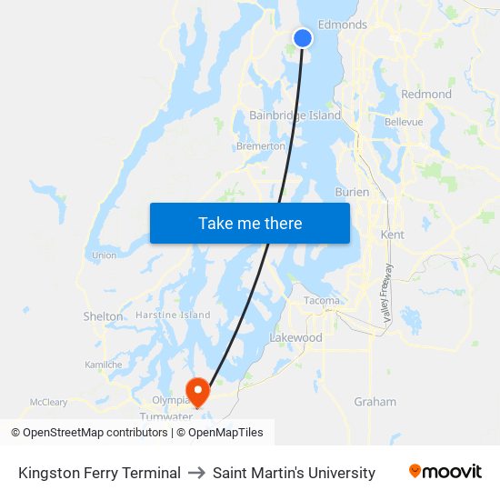 Kingston Ferry Terminal to Saint Martin's University map