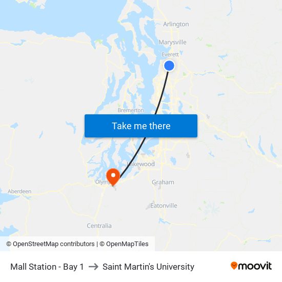 Mall Station - Bay 1 to Saint Martin's University map