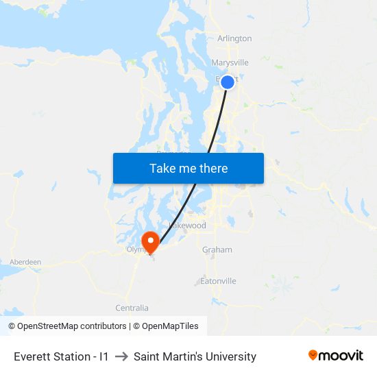 Everett Station - I1 to Saint Martin's University map