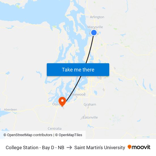 College Station - Bay D - NB to Saint Martin's University map