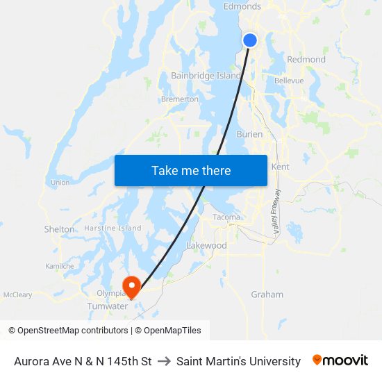 Aurora Ave N & N 145th St to Saint Martin's University map