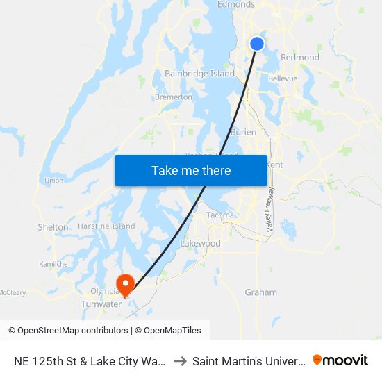 NE 125th St & Lake City Way NE to Saint Martin's University map