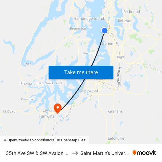 35th Ave SW & SW Avalon Way to Saint Martin's University map