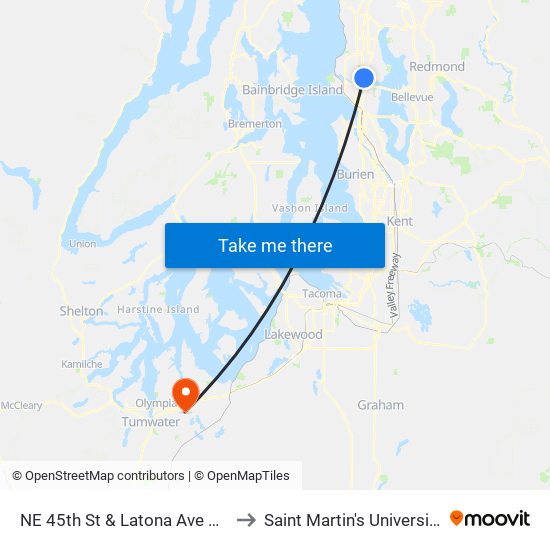 NE 45th St & Latona Ave NE to Saint Martin's University map