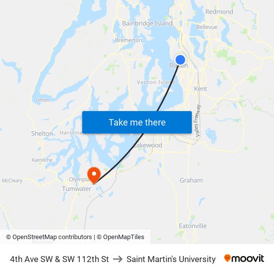 4th Ave SW & SW 112th St to Saint Martin's University map