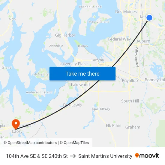 104th Ave SE & SE 240th St to Saint Martin's University map