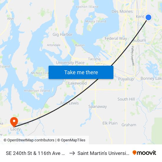 SE 240th St & 116th Ave SE to Saint Martin's University map