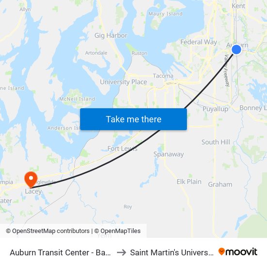 Auburn Transit Center - Bay 1 to Saint Martin's University map