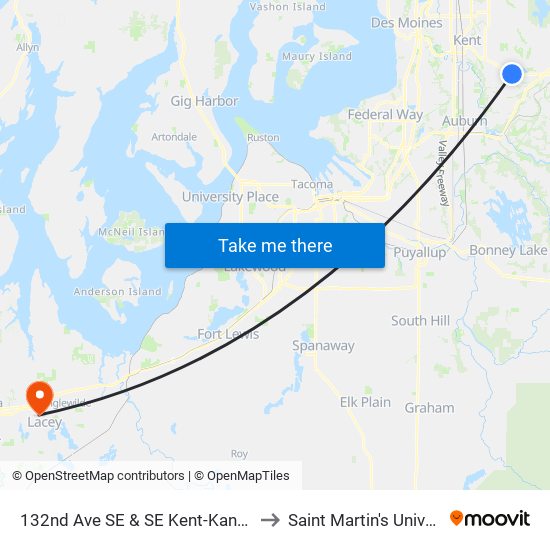 132nd Ave SE & SE Kent-Kangley Rd to Saint Martin's University map