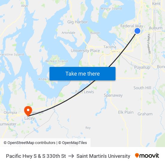 Pacific Hwy S & S 330th St to Saint Martin's University map