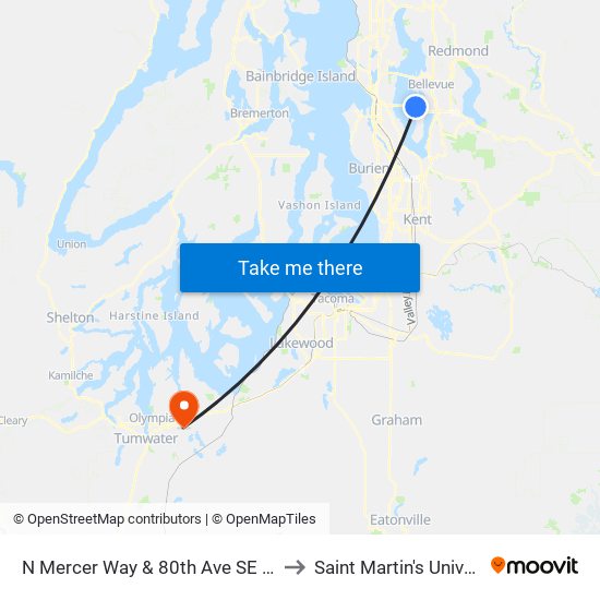 N Mercer Way & 80th Ave SE - Bay 2 to Saint Martin's University map