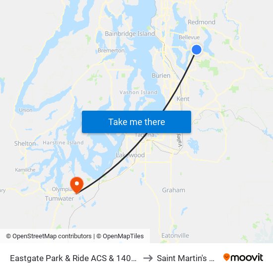 Eastgate Park & Ride ACS & 140th Ave SE - Bay 2 to Saint Martin's University map