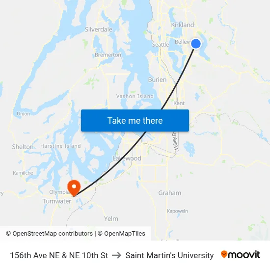156th Ave NE & NE 10th St to Saint Martin's University map