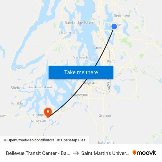 Bellevue Transit Center - Bay 10 to Saint Martin's University map