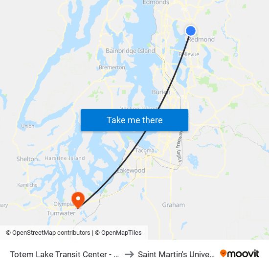 Totem Lake Transit Center - Bay 1 to Saint Martin's University map