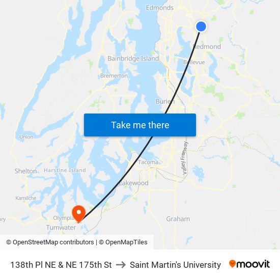 138th Pl NE & NE 175th St to Saint Martin's University map