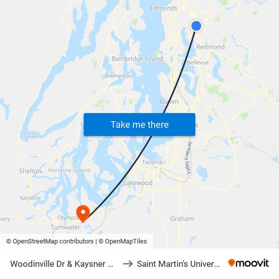 Woodinville Dr & Kaysner Way to Saint Martin's University map