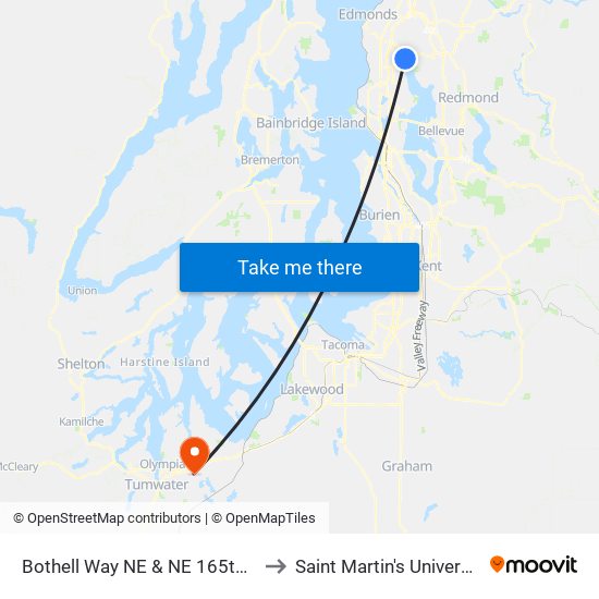 Bothell Way NE & NE 165th St to Saint Martin's University map