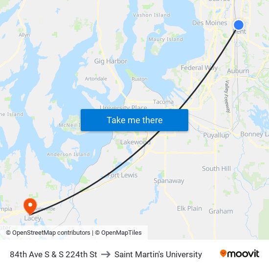 84th Ave S & S 224th St to Saint Martin's University map