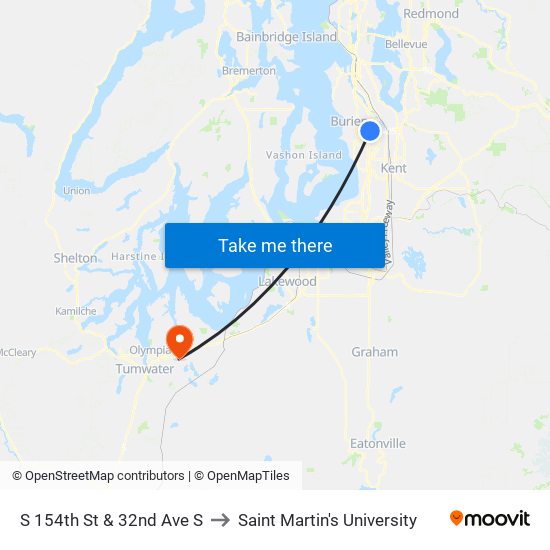 S 154th St & 32nd Ave S to Saint Martin's University map