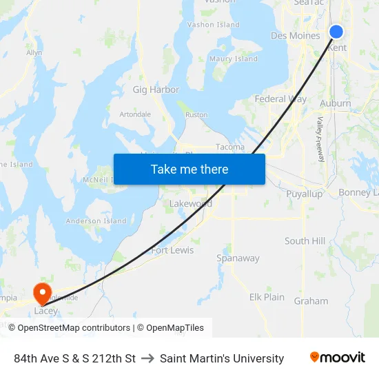 84th Ave S & S 212th St to Saint Martin's University map