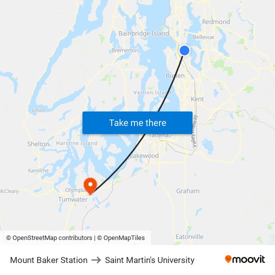 Mount Baker Station to Saint Martin's University map