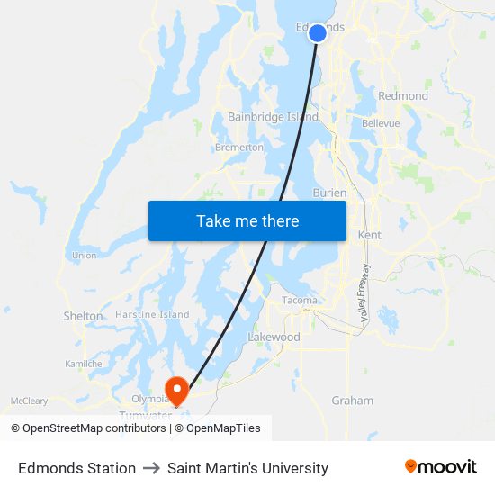Edmonds Station to Saint Martin's University map