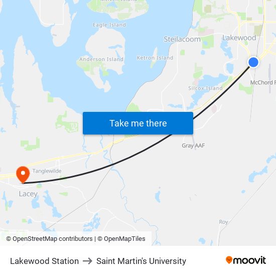 Lakewood Station to Saint Martin's University map