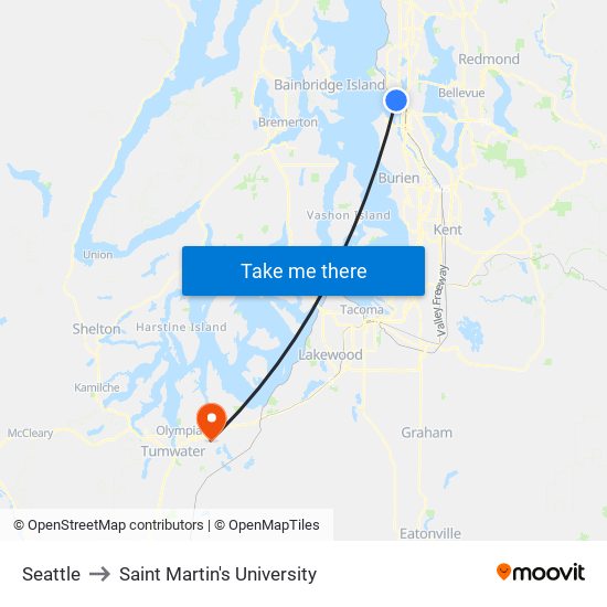 Seattle to Saint Martin's University map