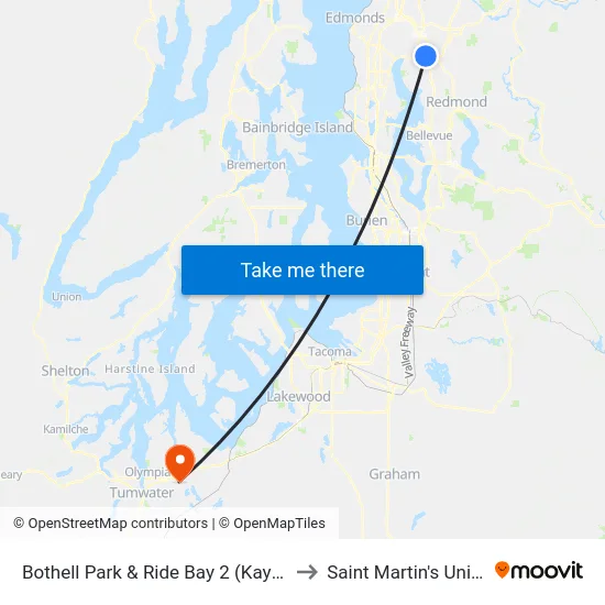Bothell Park & Ride Bay 2 (Kaysner Way) to Saint Martin's University map