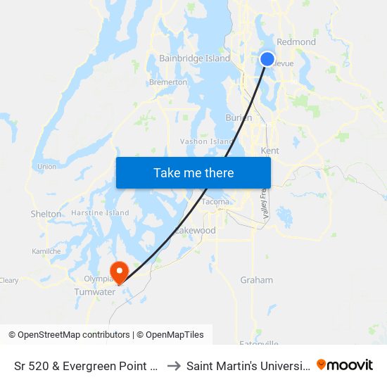 Sr 520 & Evergreen Point Rd to Saint Martin's University map