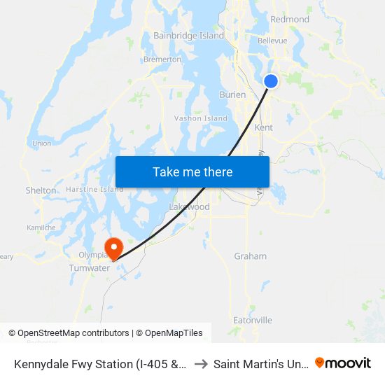 Kennydale Fwy Station (I-405 & NE 30th St) to Saint Martin's University map