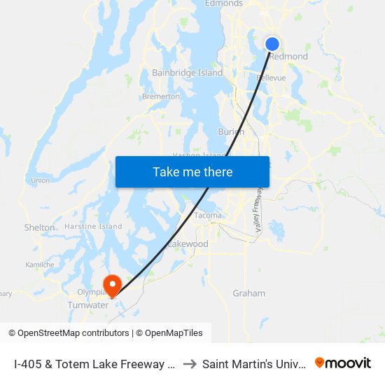 I-405 & Totem Lake Freeway Station to Saint Martin's University map