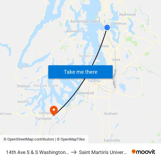 14th Ave S & S Washington St to Saint Martin's University map